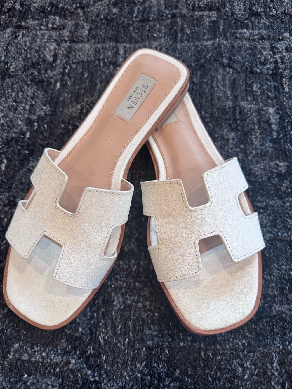 Steve Madden White Leather Slide Sandals